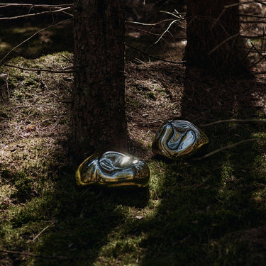 Two glowing stones in a forest setting