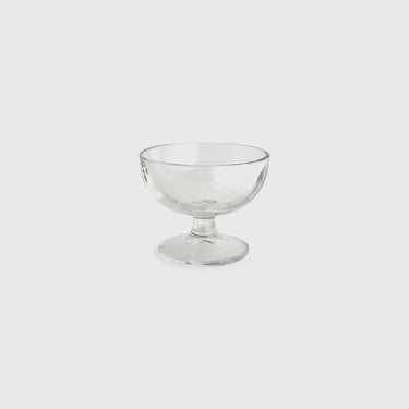 Clear glass dessert bowl on a white background