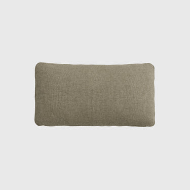 A rectangular lumbar throw pillow in a textured, muted sage green fabric, shown against a solid light gray background.
