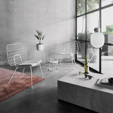 Audo Copenhagen - Marble Plinth - White Carrara - Low white with string chairs