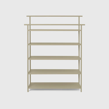 Cashmere shelving rack with five shelves on a light grey background.
