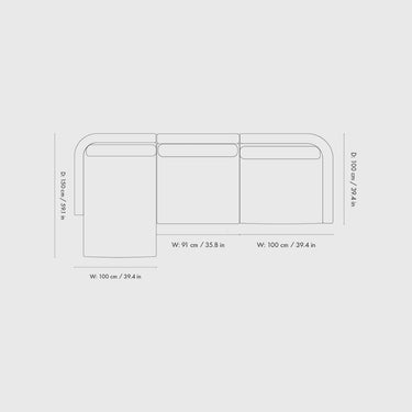 Ferm Living - Dase Sofa - 3 Seater With Chaise - dimensions