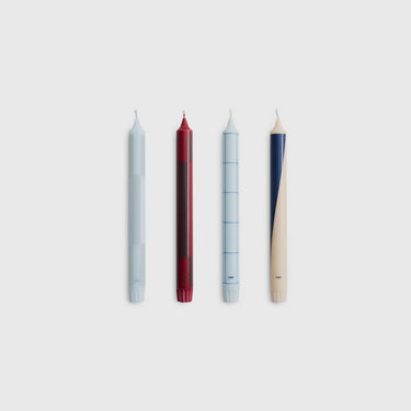 Hay - Pattern Candle (set of 4) - Blue and Bordeaux