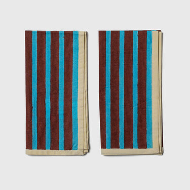 Yod & Co - Block Stripe Napkins (set of 2) -  Cyan / Russet