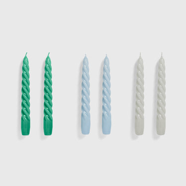 Hay - Spiral Candles - Set of 6 - Green / Light Blue / Light Grey