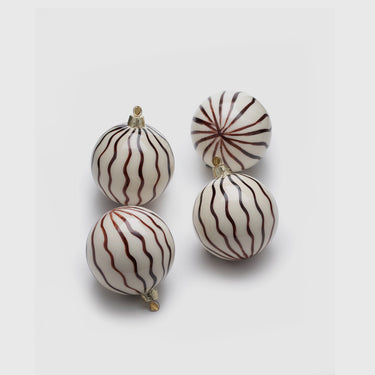 Ferm Living - Christmas Hand Painted Glass Ornaments - Lined Red Brown