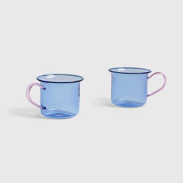 Hay - Borosilicate Cup (set of 2) - Light Blue with Pink handle