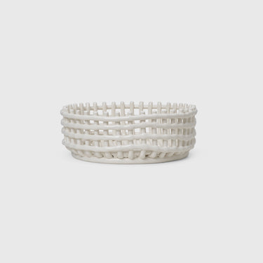 Off white ceramic centrepiece woven basket.