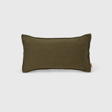 Olive green outdoor woven cushion on a light grey background.