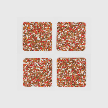 Yod & Co - Square Speckled Cork Coasters (Set of 4) - Red