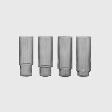 Ferm Living - Ripple Long Drink Glasses ( Set of 4) - Smoked Grey - Ferm Living - Kitchenware